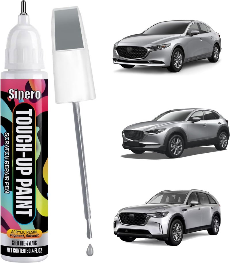 sipero for Mazda Touchup Paint - Sonic Silver 45P - Exact Color Match Scratch Repair Paint Pen compatible with Mazda 3, 6, CX-5, CX-9, CX-30, CX-90 - Image 1